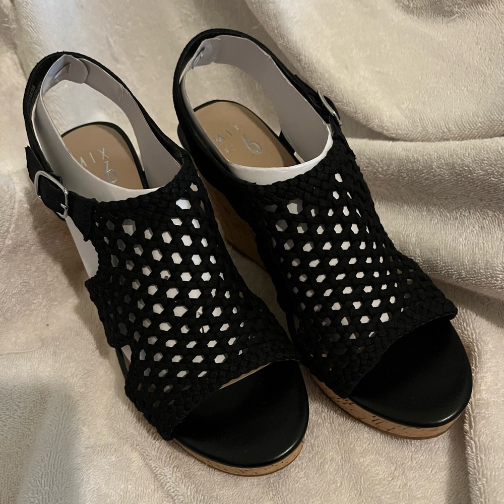 Mix No. 6 Black Woven Wedge Sandals